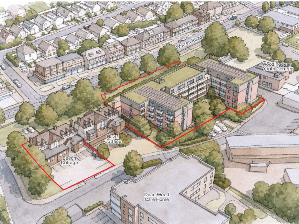 Illustrative aerial sketch showing the rear view of the proposed development.