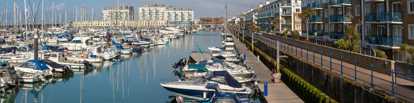 Boats in the water at Brighton Marina.