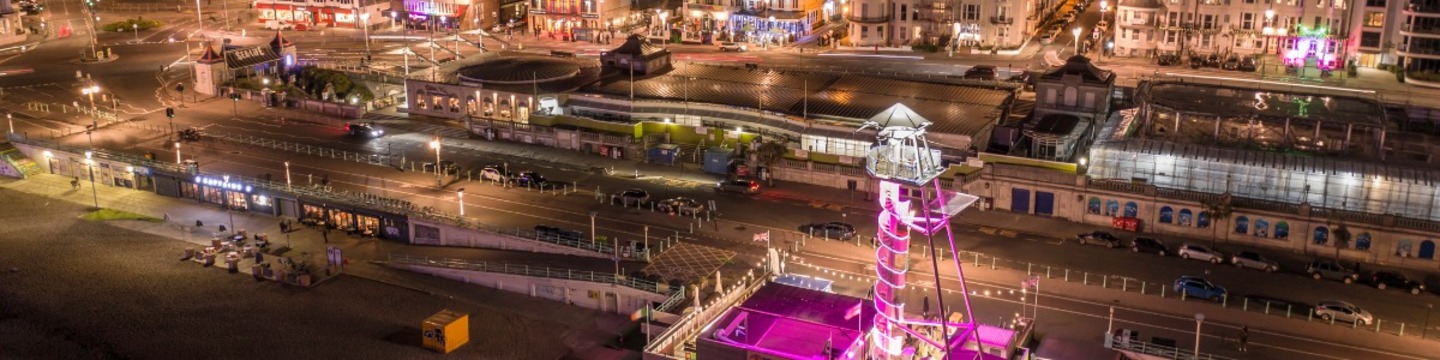 Bars and restaurants on Brighton seafront in the evening