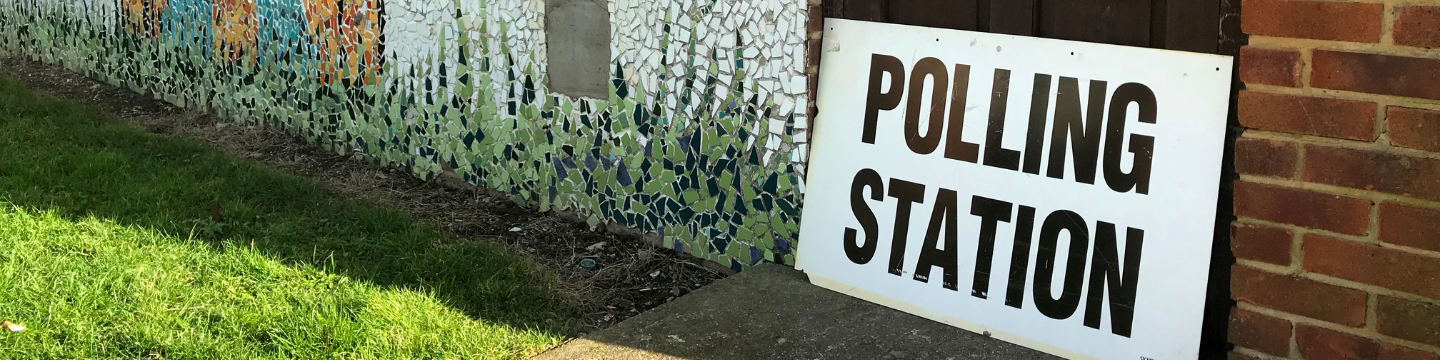 Polling station sign outside a polling station.