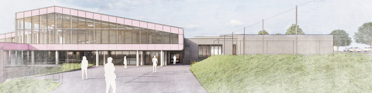 This image shows that the new swimming pool facility would be located alongside the existing leisure centre - meaning that people wanting to use the pool would enter by going through the current main entrance to the leisure centre and across a bridge link into the new building. 