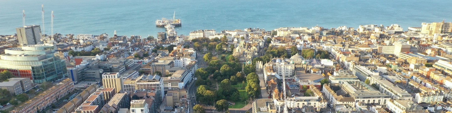 Drone view of Valley Gardens and seafront