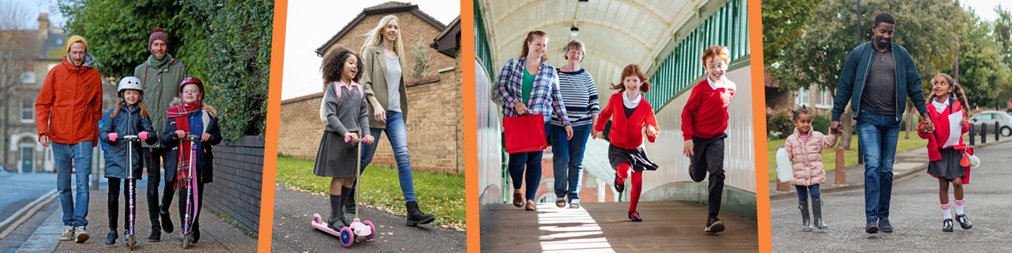 Children with parents or carers on their journey to school