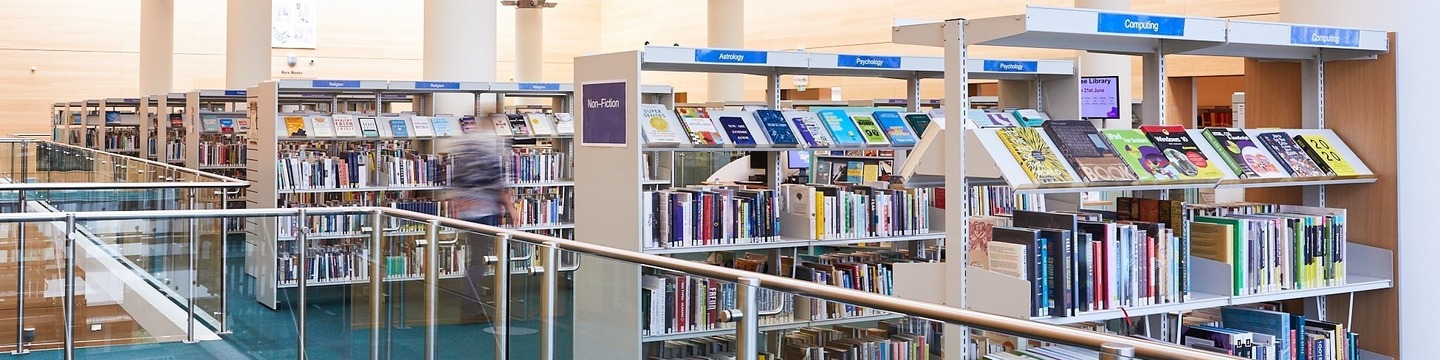Picture of shelving and books at Jubilee Library in Brighton