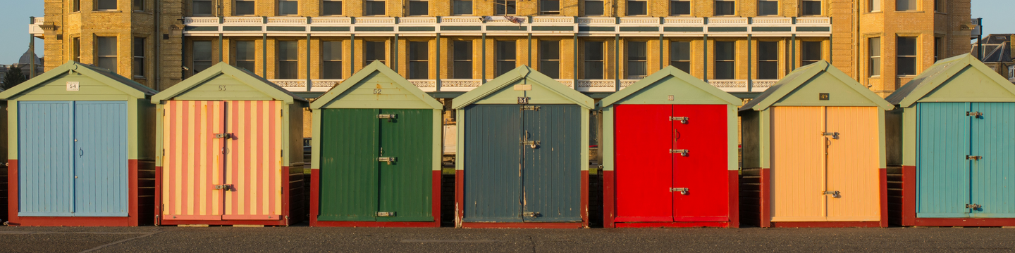 Beach huts on Hove promenade in Brighton & Hove.