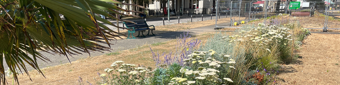 Image shows a graphic design of Palmeria Square of the central area towards the church, with the words "Have your say! Tell us what you would like to see in Palmeira Square"