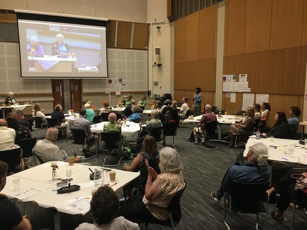 a large meeting in hove town hall