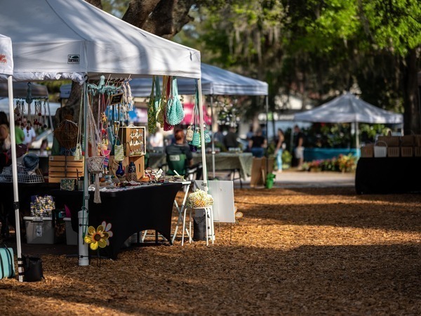 Market stalls in open space.