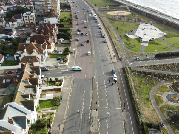 Overhead view of A259 near Hove Beach Park