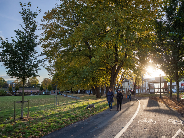 A photo of people walking at the Level