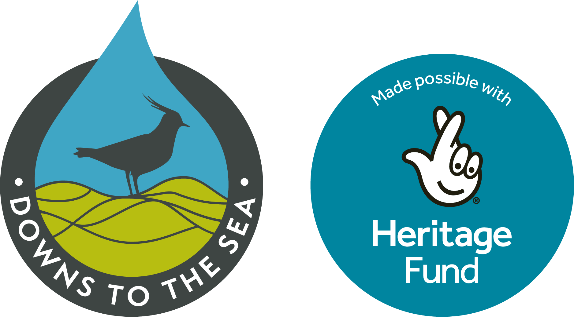 Logos for Downs to the Sea and Heritage Fund.