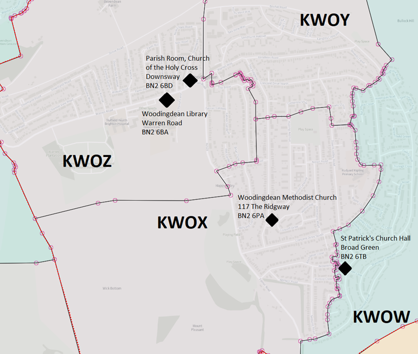Map of current polling district scheme for Woodingdean ward